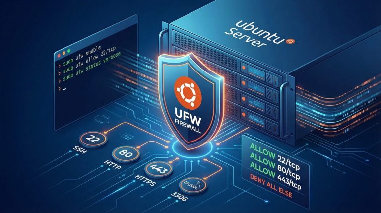Configure UFW Firewall on Ubuntu Server 2026: Complete Setup Guide 21 configure ufw firewall ubuntu server setup with network security shield and terminal