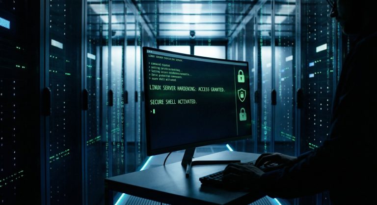Linux Server Security Hardening Complete Guide (2026) 20 linux server security hardening - terminal with security locks and shields