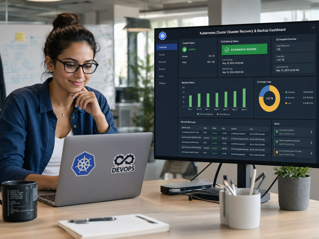 How to Backup and Restore K3s etcd Snapshots with S3 Object Storage for Disaster Recovery 1 DevOps engineer monitoring K3s etcd automated cluster snapshot backup to S3 storage