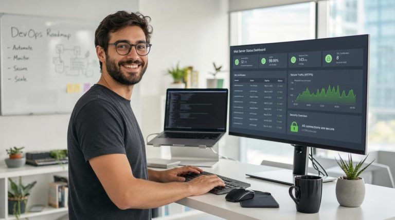 How to Securely Expose Docker Services with Caddy and Automatic Let's Encrypt SSL 22 DevOps engineer configuring Caddy reverse proxy with automatic SSL in Docker Compose