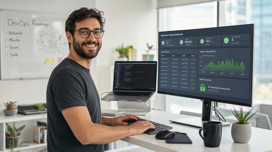 How to Securely Expose Docker Services with Caddy and Automatic Let's Encrypt SSL 1 DevOps engineer configuring Caddy reverse proxy with automatic SSL in Docker Compose