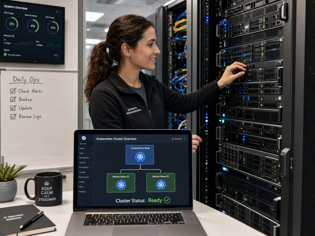 How to Build a Multi-Node K3s Cluster: Adding Worker Agent Nodes with K3s Token 1 System administrator configuring multi-node K3s Kubernetes cluster with worker nodes