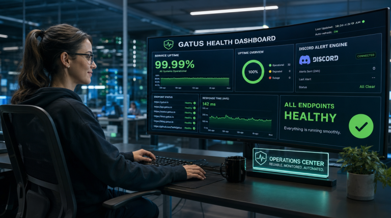 How to Self-Host Gatus with Docker Compose and Discord Alerts: Automated Service Health Dashboard 7 DevOps-Monitoring-Spezialistin überwacht Server-Uptime und Status-Dashboards mit Gatus und Discord Alerts in Docker Compose