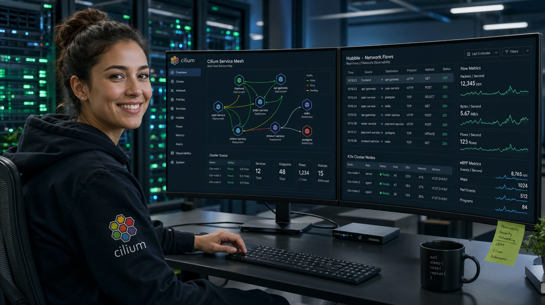How to Deploy Cilium eBPF on K3s for High-Performance Mesh Networking and Observability 1 Cloud-Ingenieurin analysiert Cilium eBPF Service-Mesh und Hubble Telemetrie auf K3s