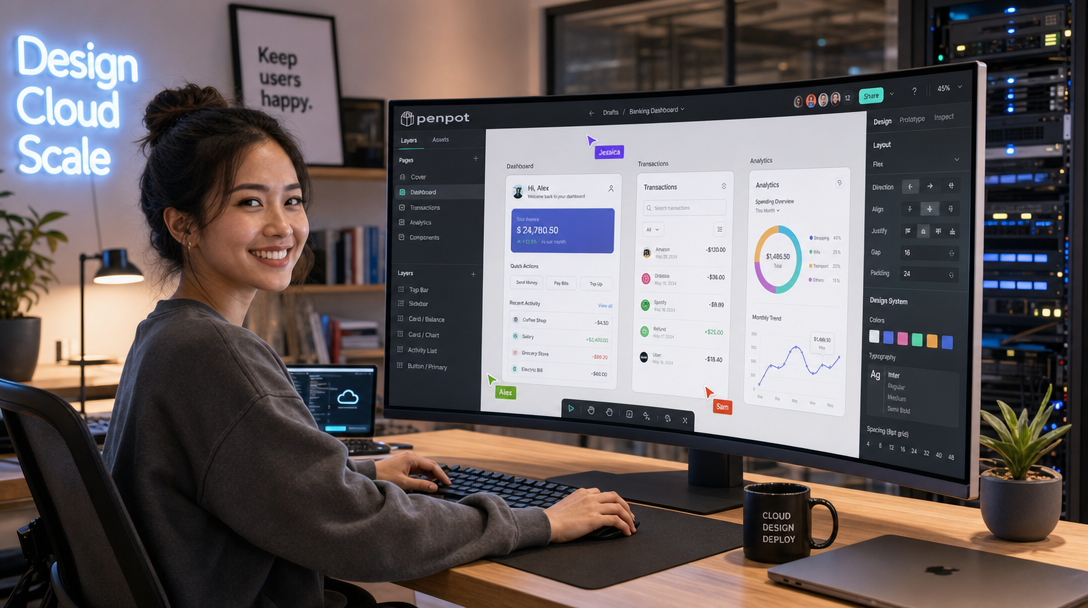 How to Self-Host Penpot with Docker Compose: Open-Source Collaborative Prototyping & Figma Alternative 1 UI/UX designer working with self-hosted Penpot design suite deployed with Docker Compose