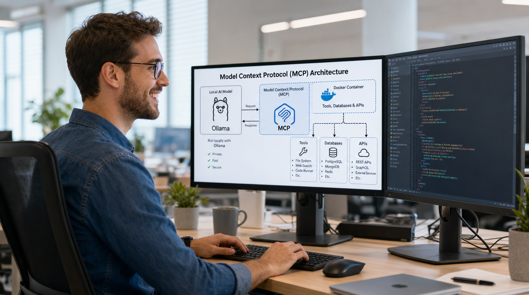 How to Run Model Context Protocol (MCP) Servers in Docker with Ollama 1 A software engineer configuring Model Context Protocol (MCP) servers with Ollama and Docker Compose