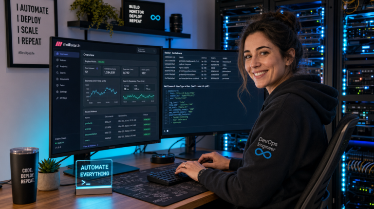 How to Self-Host Meilisearch with Docker Compose and Caddy for Lightning-Fast Full-Text Search 3 DevOps-Ingenieurin konfiguriert Meilisearch und Caddy für blitzschnelle Volltextsuche in Docker