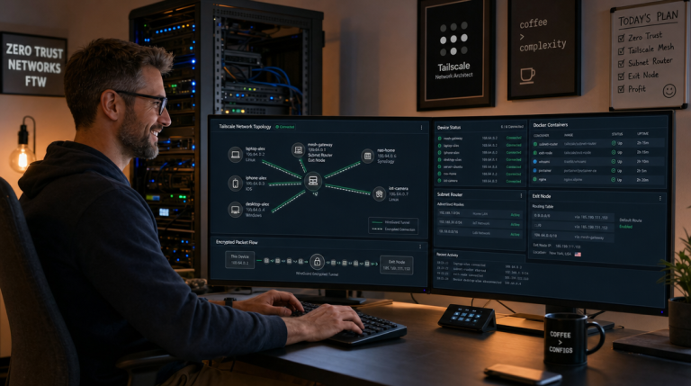 How to Deploy a Tailscale Subnet Router and Exit Node in Docker for Secure Remote Access 20 Netzwerk-Architekt konfiguriert Tailscale Subnet Router und Exit Node in Docker für sicheren Remote-Zugriff